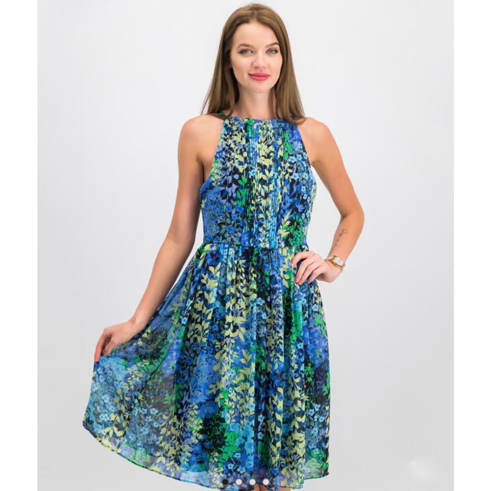Nicole Miller Studio blue floral dress size 4 - Picture 2 of 14